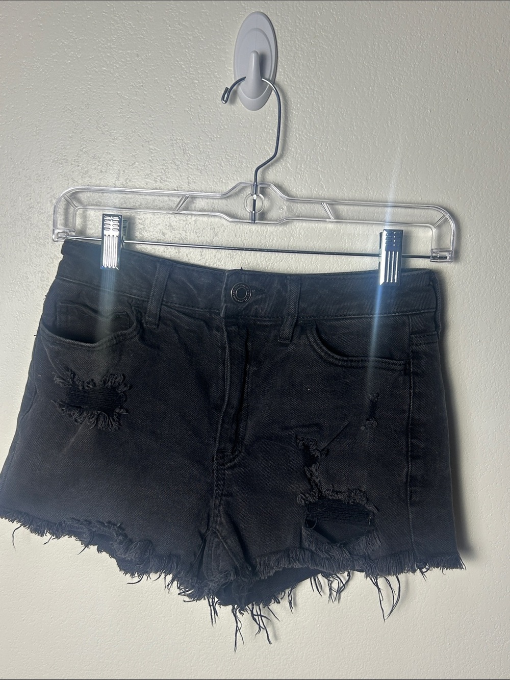 SO High Rise Black Distressed Denim Shorts Size 3/26 Raw Hem